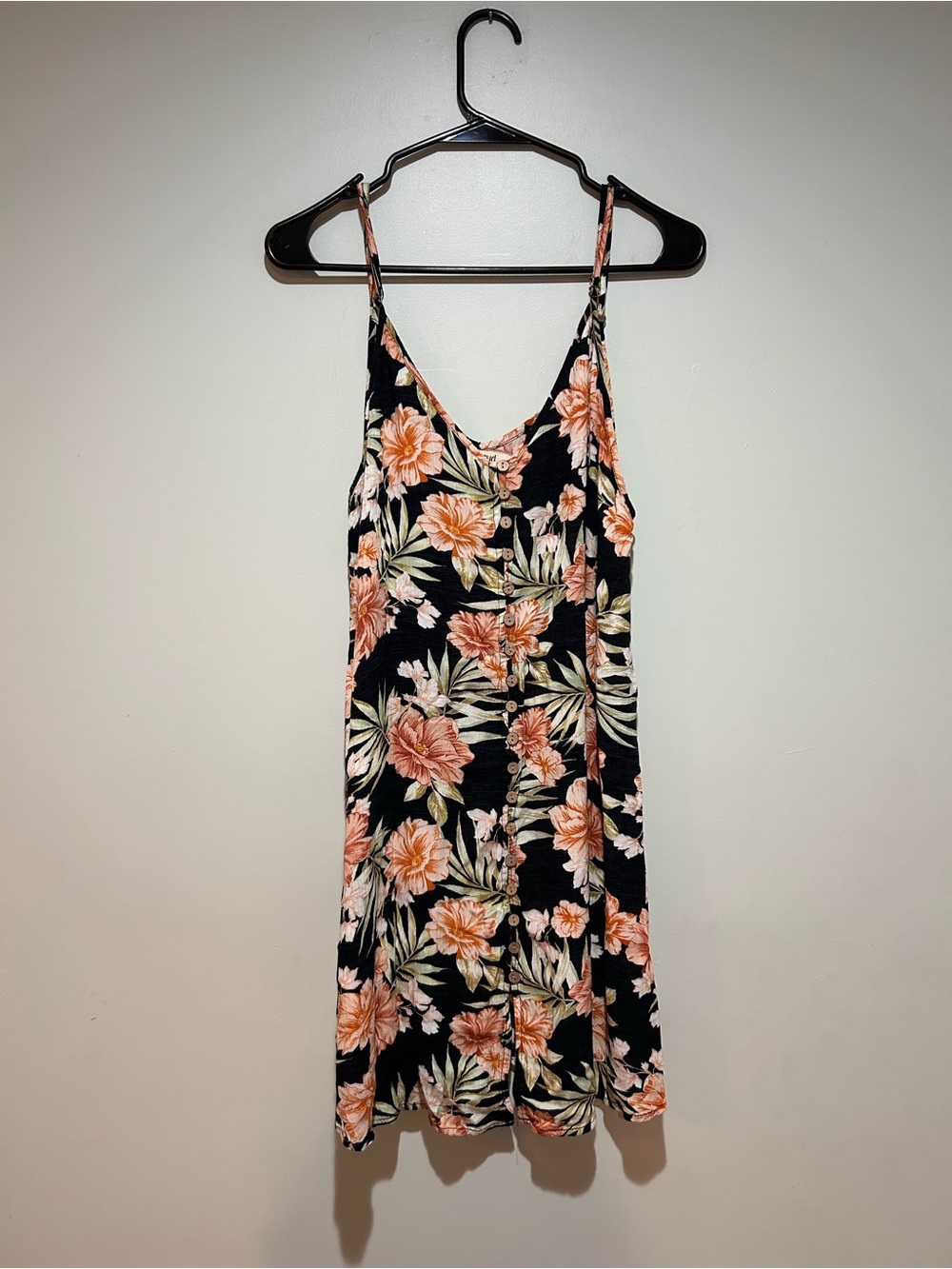 Rip Curl Floral Spaghetti Strap Dress - Black & Peach